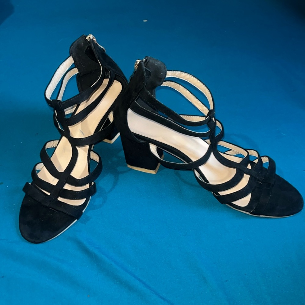 Black Open Toe Chunky Heels with straps